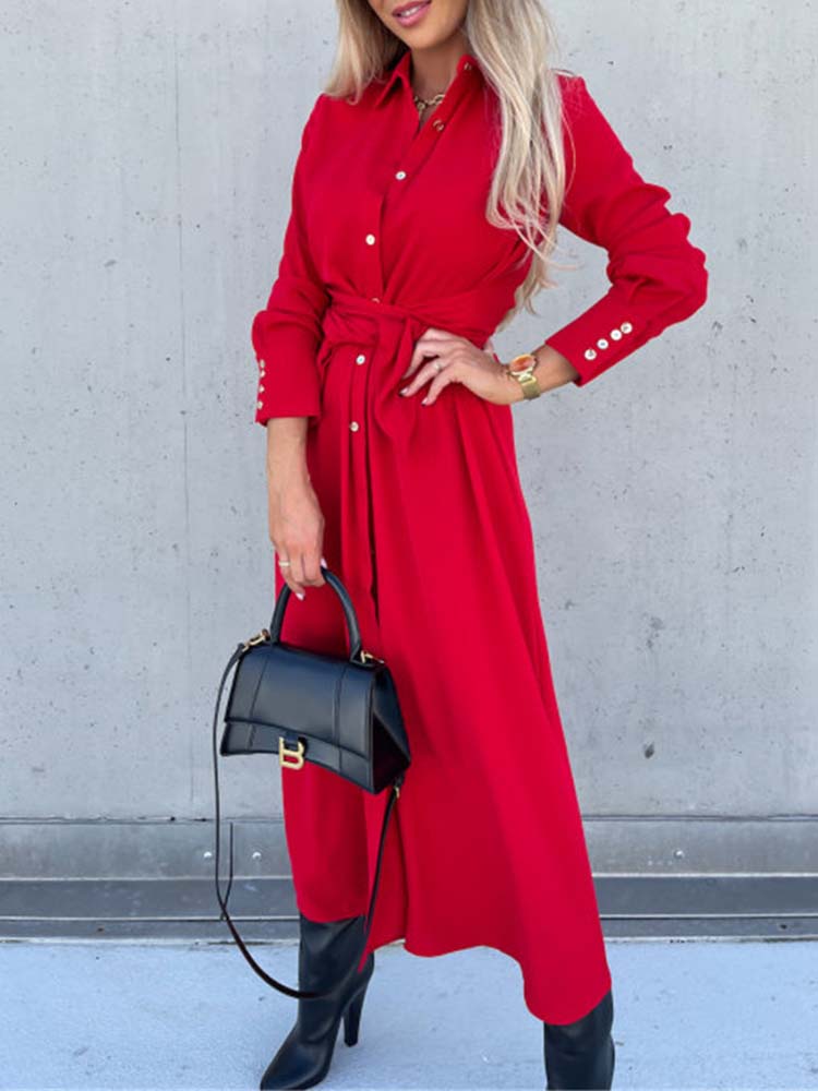 Vestido camisero largo manga larga para mujer