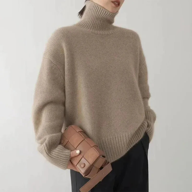Oversized Ribbed Knit Pullover Turtleneck Sweater for Women