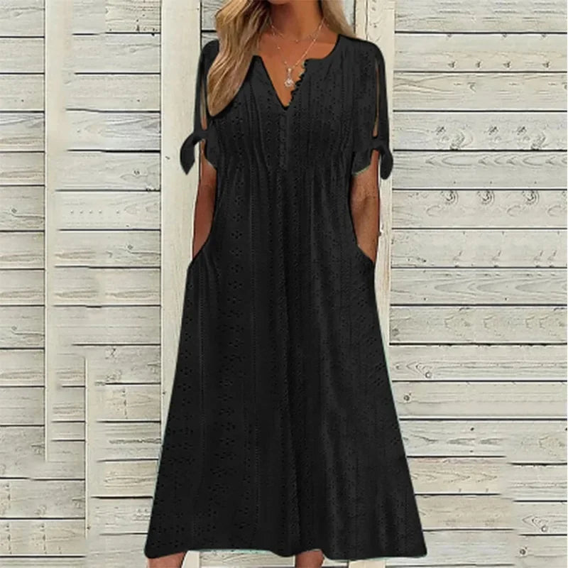 Vestido de Encaje con Cuello en V para Mujeres
