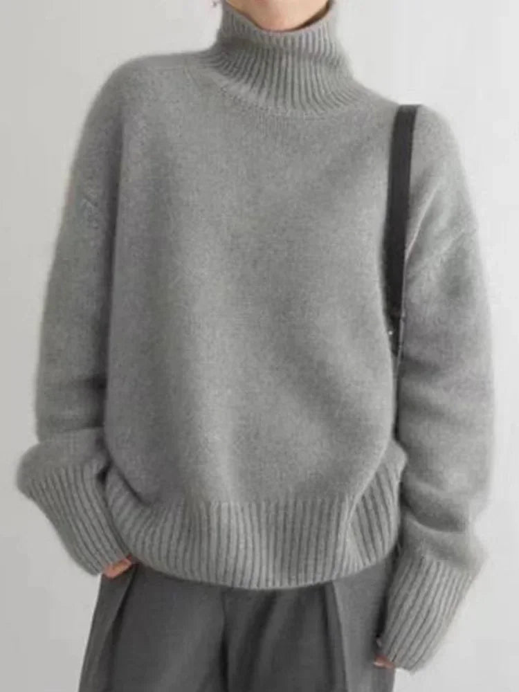 Oversized Ribbed Knit Pullover Turtleneck Sweater for Women