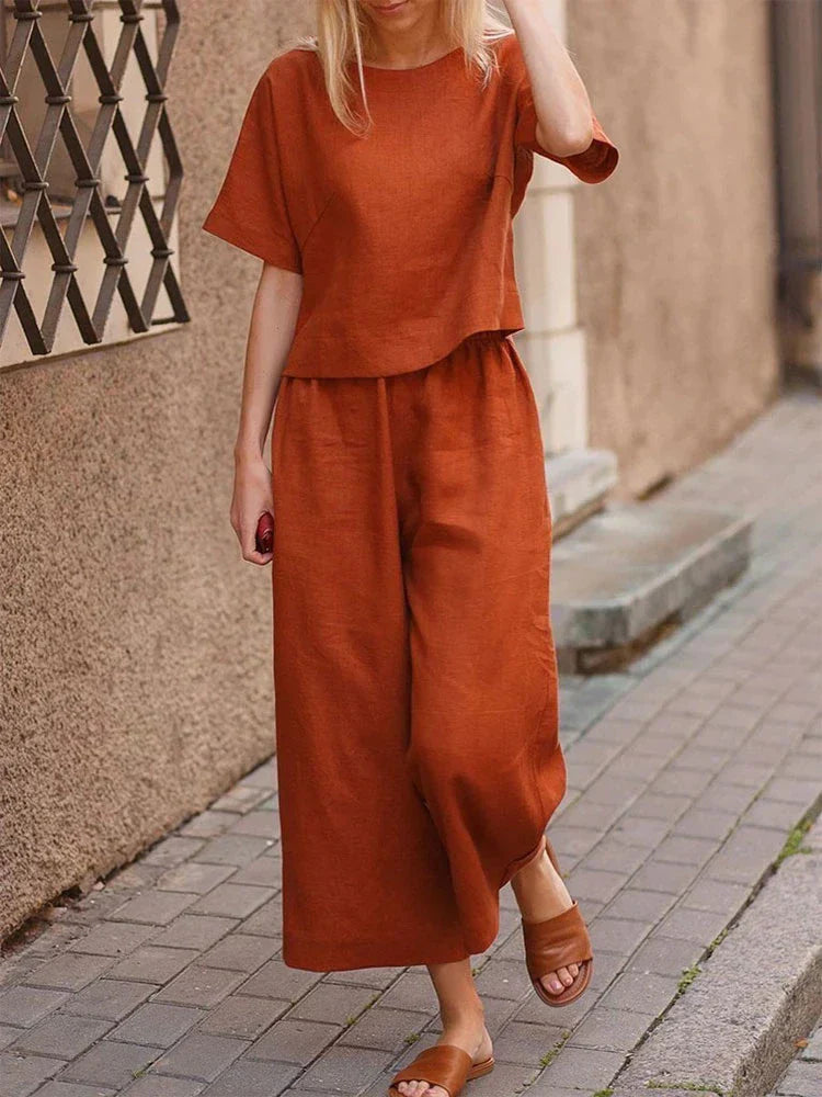 Conjunto de Dos Piezas con Camiseta y Pantalones Anchos para Mujer | Ideal para el Verano