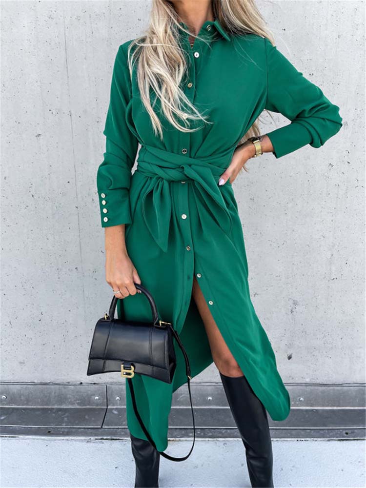 Vestido camisero largo manga larga para mujer