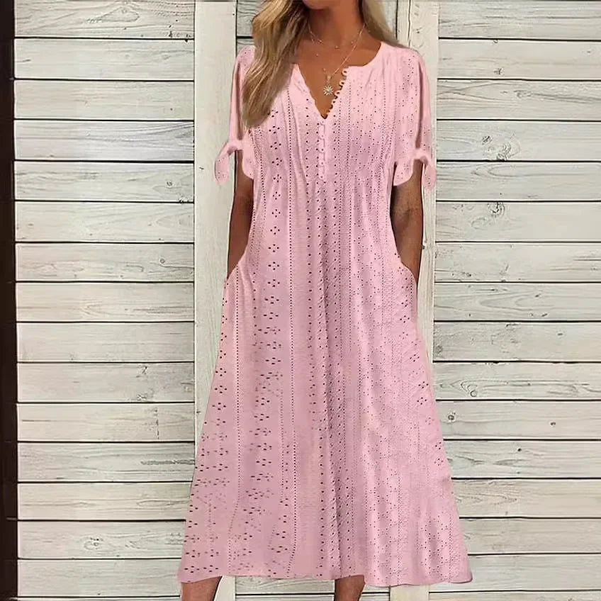 Vestido de Encaje con Cuello en V para Mujeres