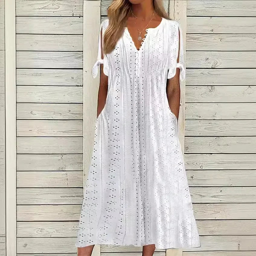 Vestido de Encaje con Cuello en V para Mujeres