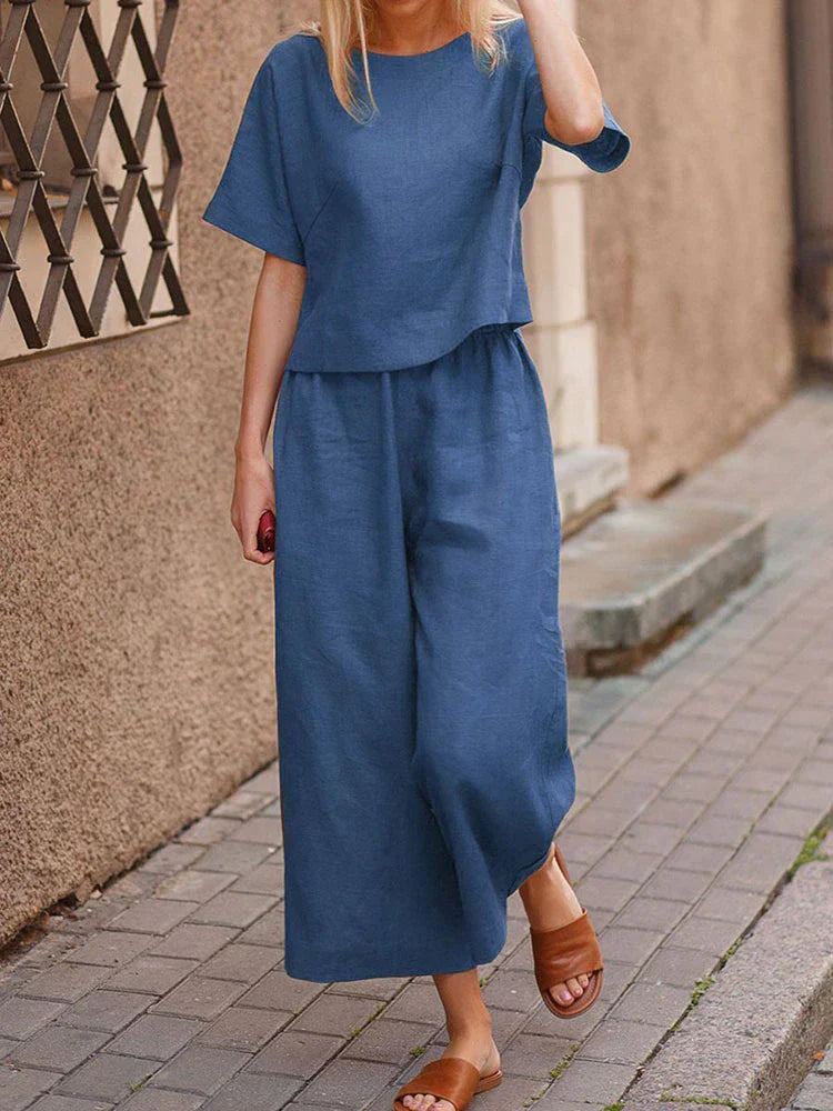 Conjunto de Dos Piezas con Camiseta y Pantalones Anchos para Mujer | Ideal para el Verano