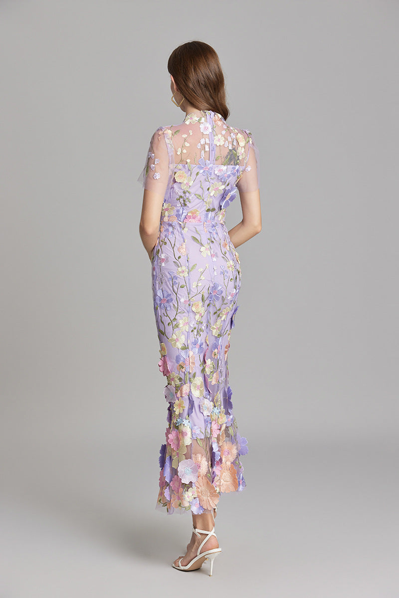 Vestido Largo Ajustado con Bordado Floral para Mujer | Ideal para Salir