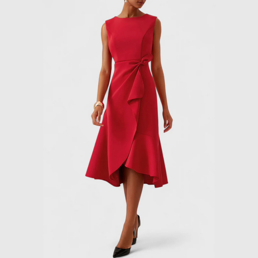 Vestido Midi Drapeado Asimétrico para Mujer