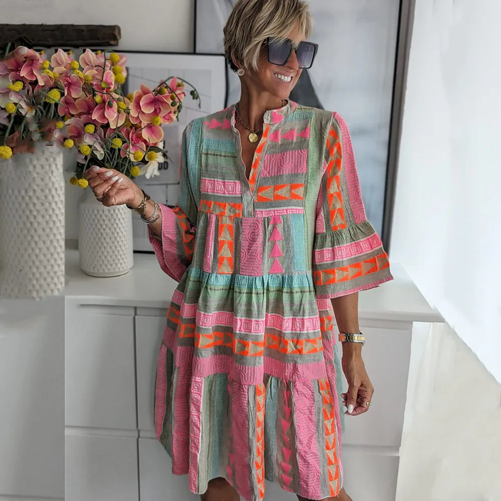 Vestido Primaveral de Manga Tres Cuartos para Mujeres