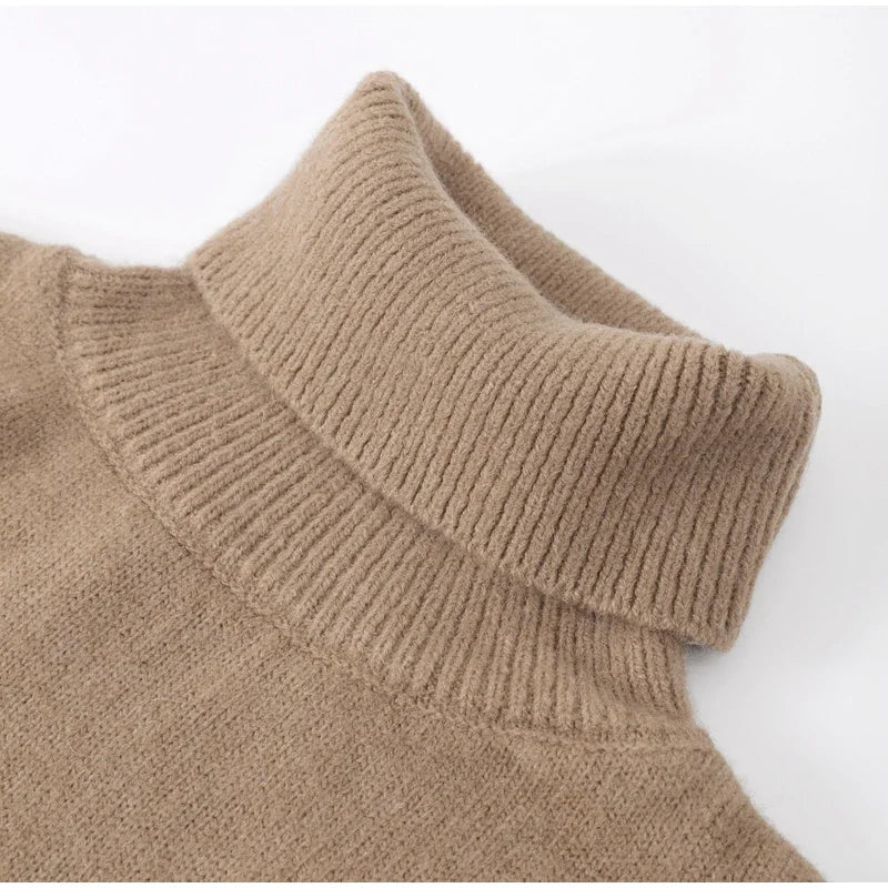 Oversized Ribbed Knit Pullover Turtleneck Sweater for Women