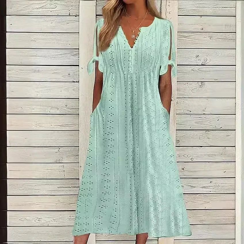 Vestido de Encaje con Cuello en V para Mujeres