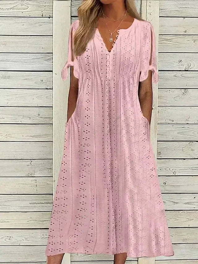 Vestido de Encaje con Cuello en V para Mujeres
