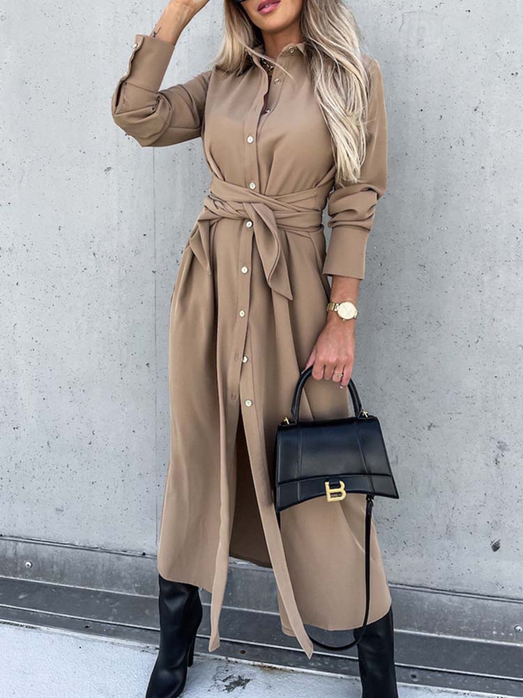 Vestido camisero largo manga larga para mujer