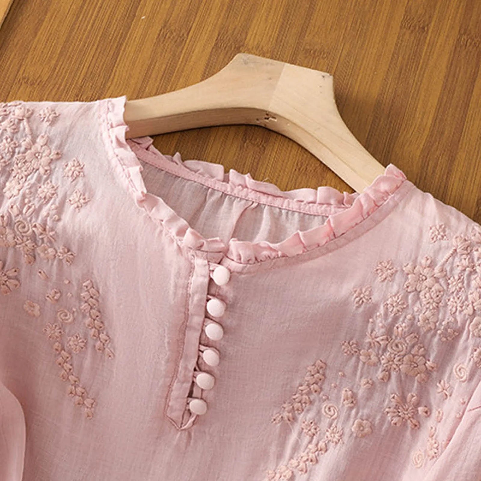 Embroidered Three-Quarter Sleeve Blouse for Women