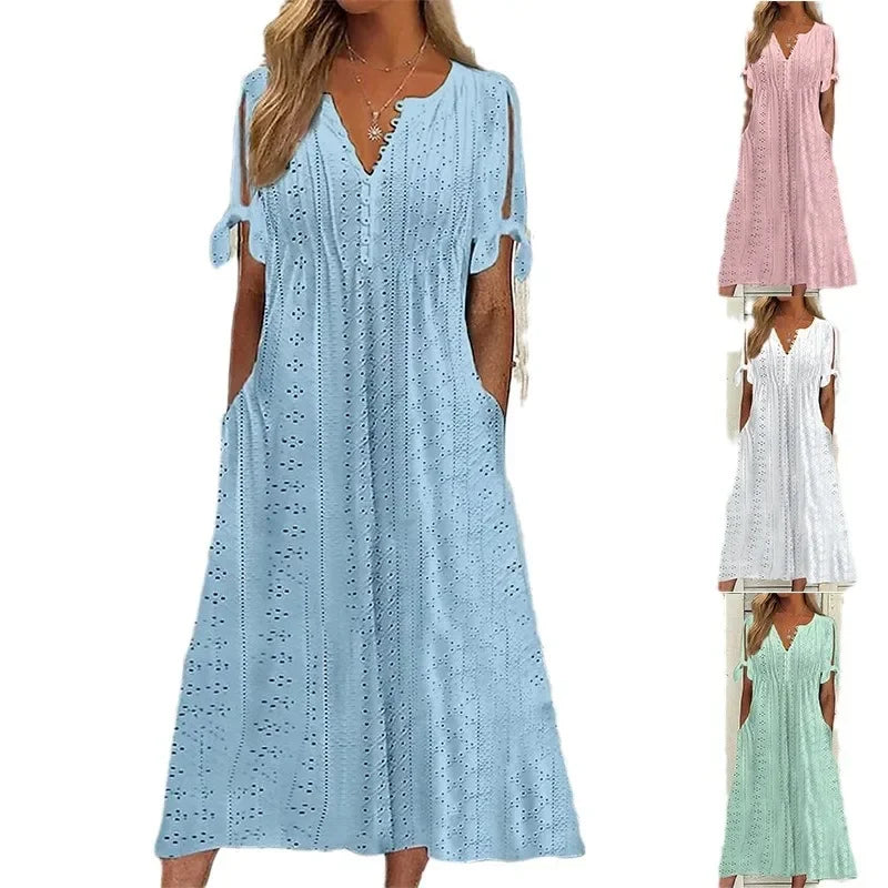 Vestido de Encaje con Cuello en V para Mujeres