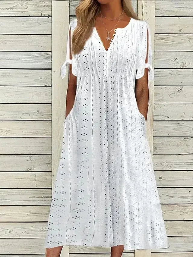 Vestido de Encaje con Cuello en V para Mujeres