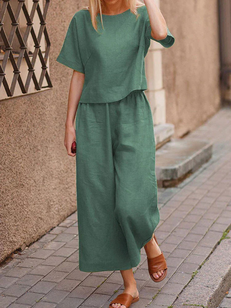 Conjunto de Dos Piezas con Camiseta y Pantalones Anchos para Mujer | Ideal para el Verano