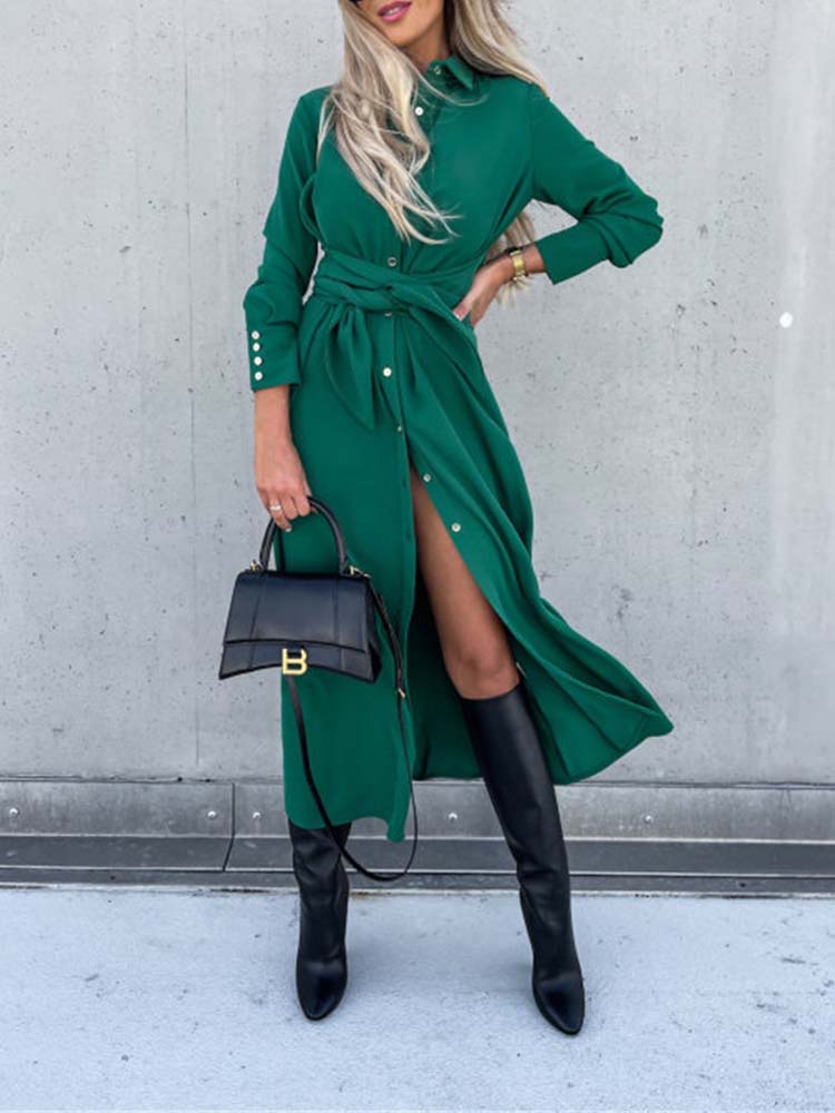 Vestido camisero largo manga larga para mujer