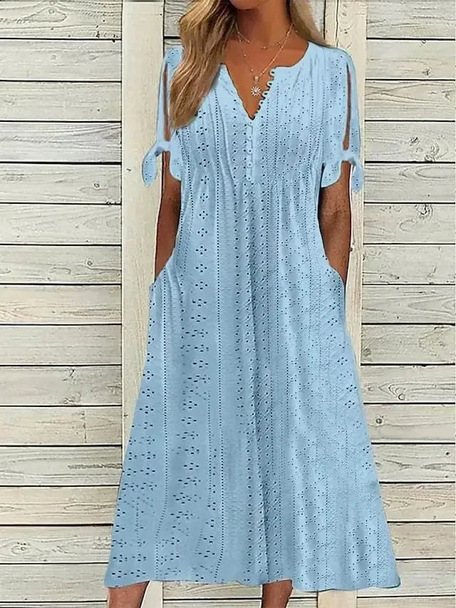 Vestido de Encaje con Cuello en V para Mujeres