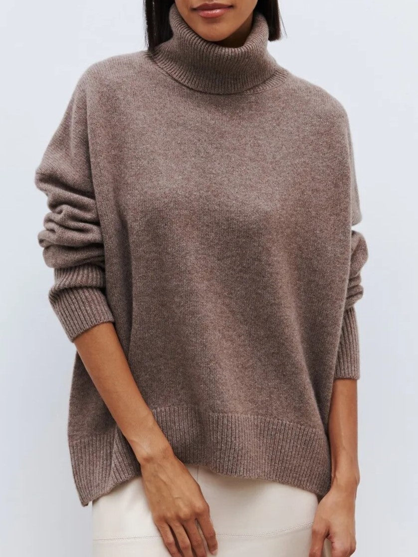 Oversized Alpaca Ribbed Knit Long Sleeve Turtleneck Sweater for Women