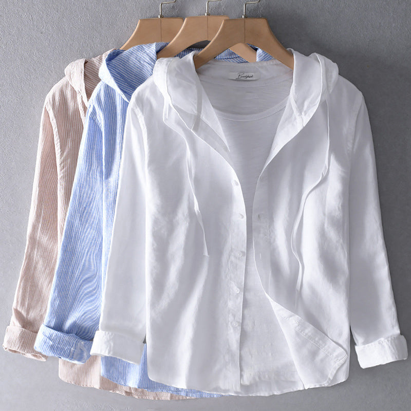 Linen blouse with hood and buttons for women
