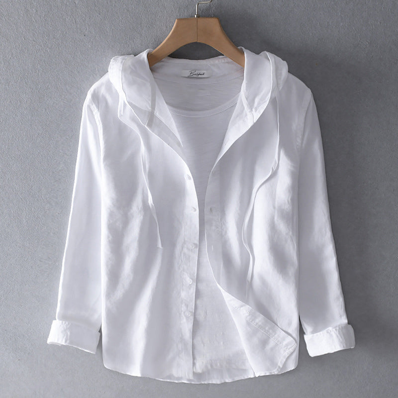 Linen blouse with hood and buttons for women