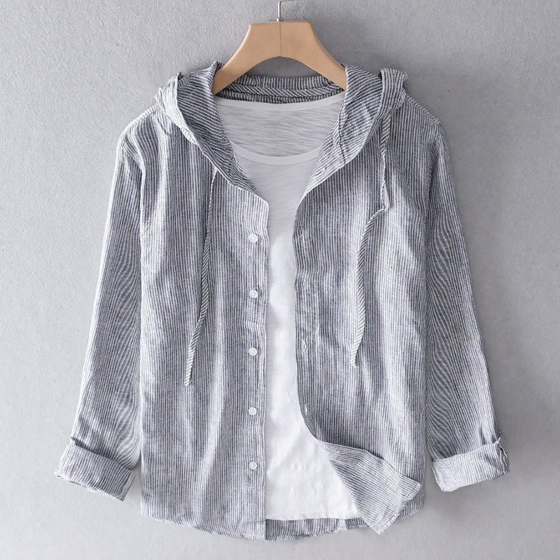 Linen blouse with hood and buttons for women