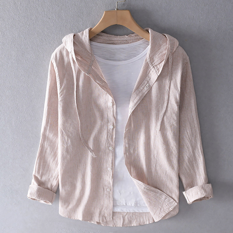 Linen blouse with hood and buttons for women