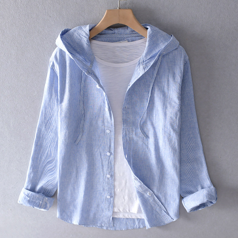 Linen blouse with hood and buttons for women