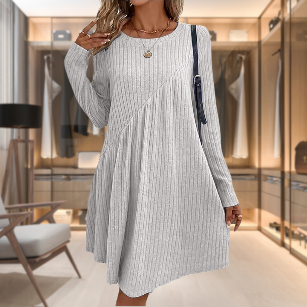 Vestido Midi Asimétrico de Punto Canalé con Corte Evasé para Mujer