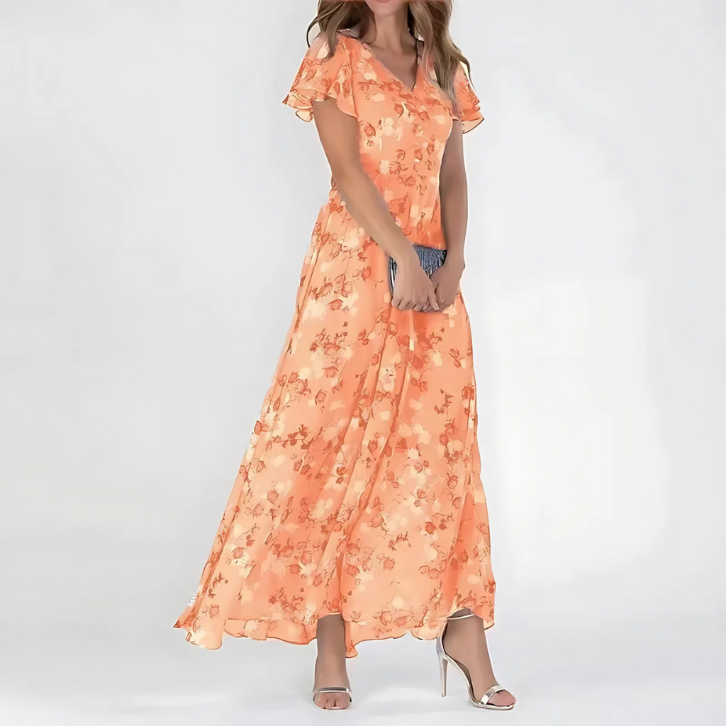 Vestido Largo de Chiffon con Estampado Floral para Mujer
