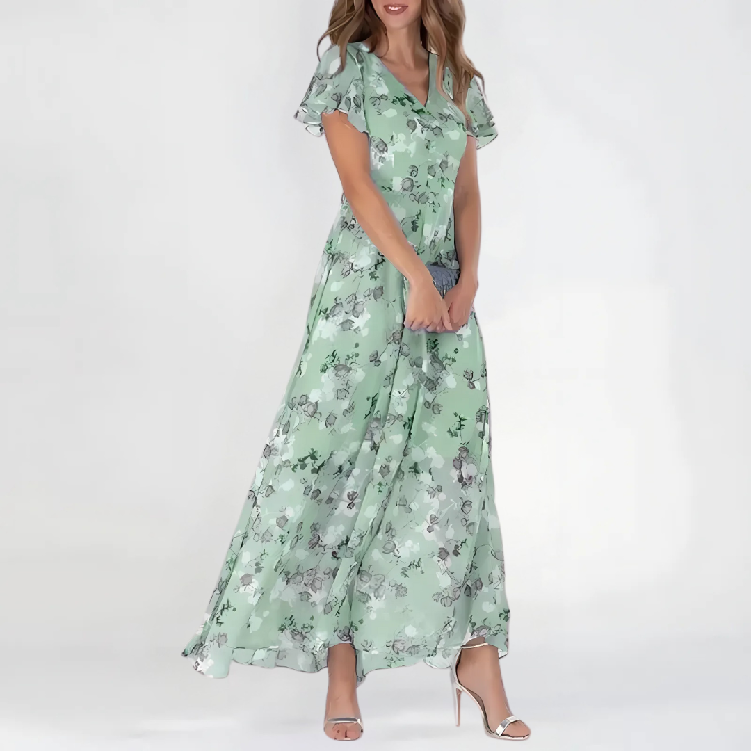 Vestido Largo de Chiffon con Estampado Floral para Mujer