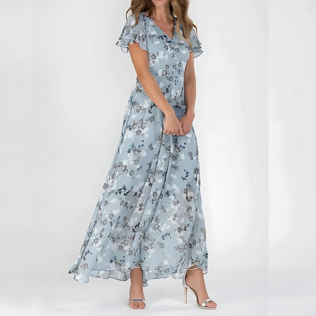 Vestido Largo de Chiffon con Estampado Floral para Mujer