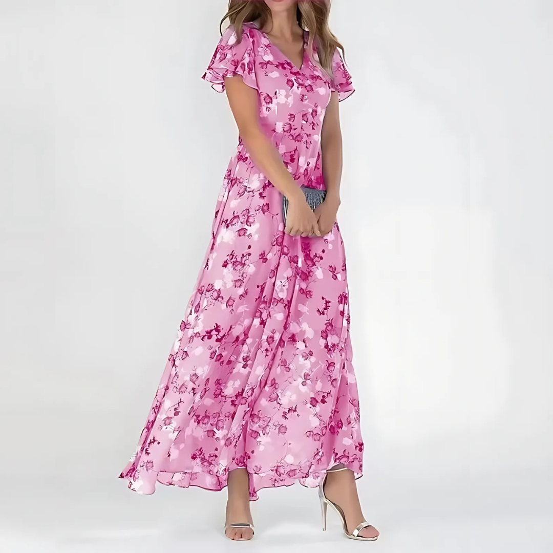 Vestido Largo de Chiffon con Estampado Floral para Mujer