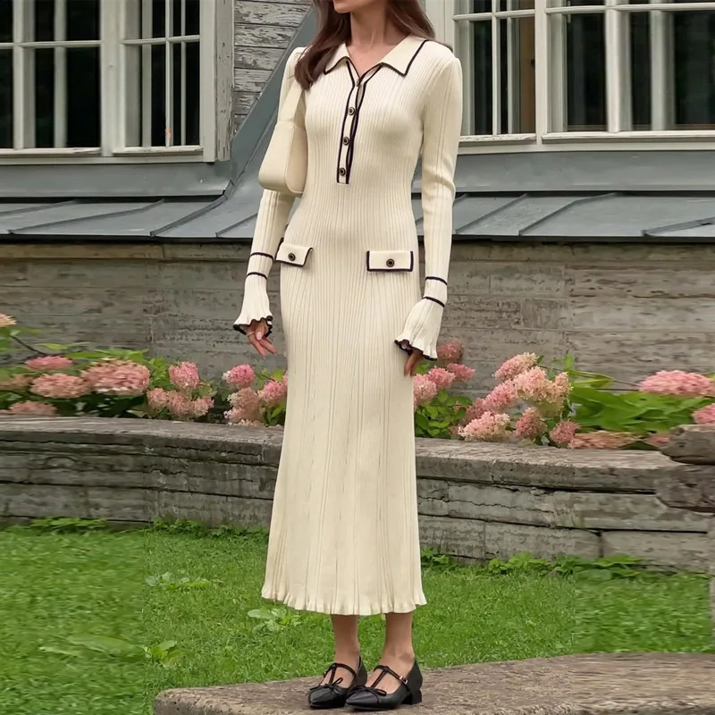 Ribbed Knit Midi Sweater Dress for Women