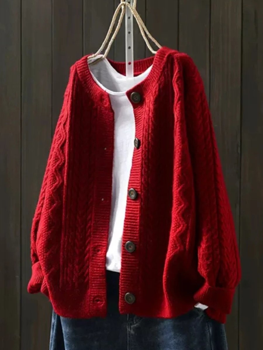 Chunky Oversized Cable Knit Cardigan with Button Front for Women