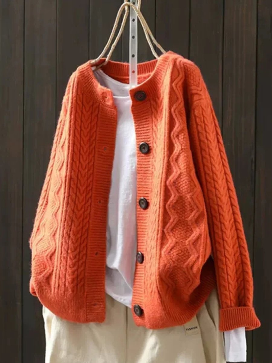 Chunky Oversized Cable Knit Cardigan with Button Front for Women