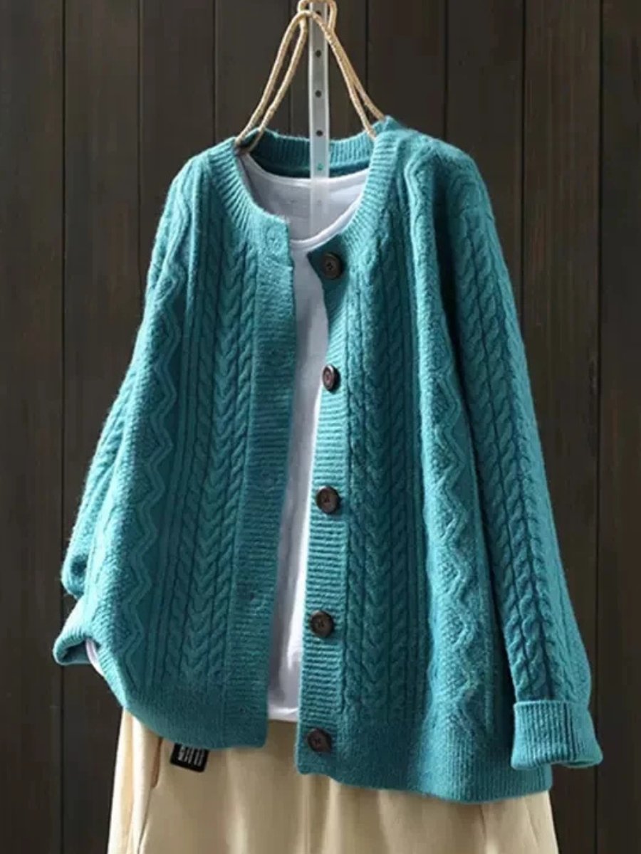 Chunky Oversized Cable Knit Cardigan with Button Front for Women