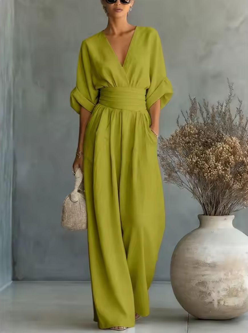 V-Neck Jumpsuit with Wide Pants for Women | Ideal for Summer