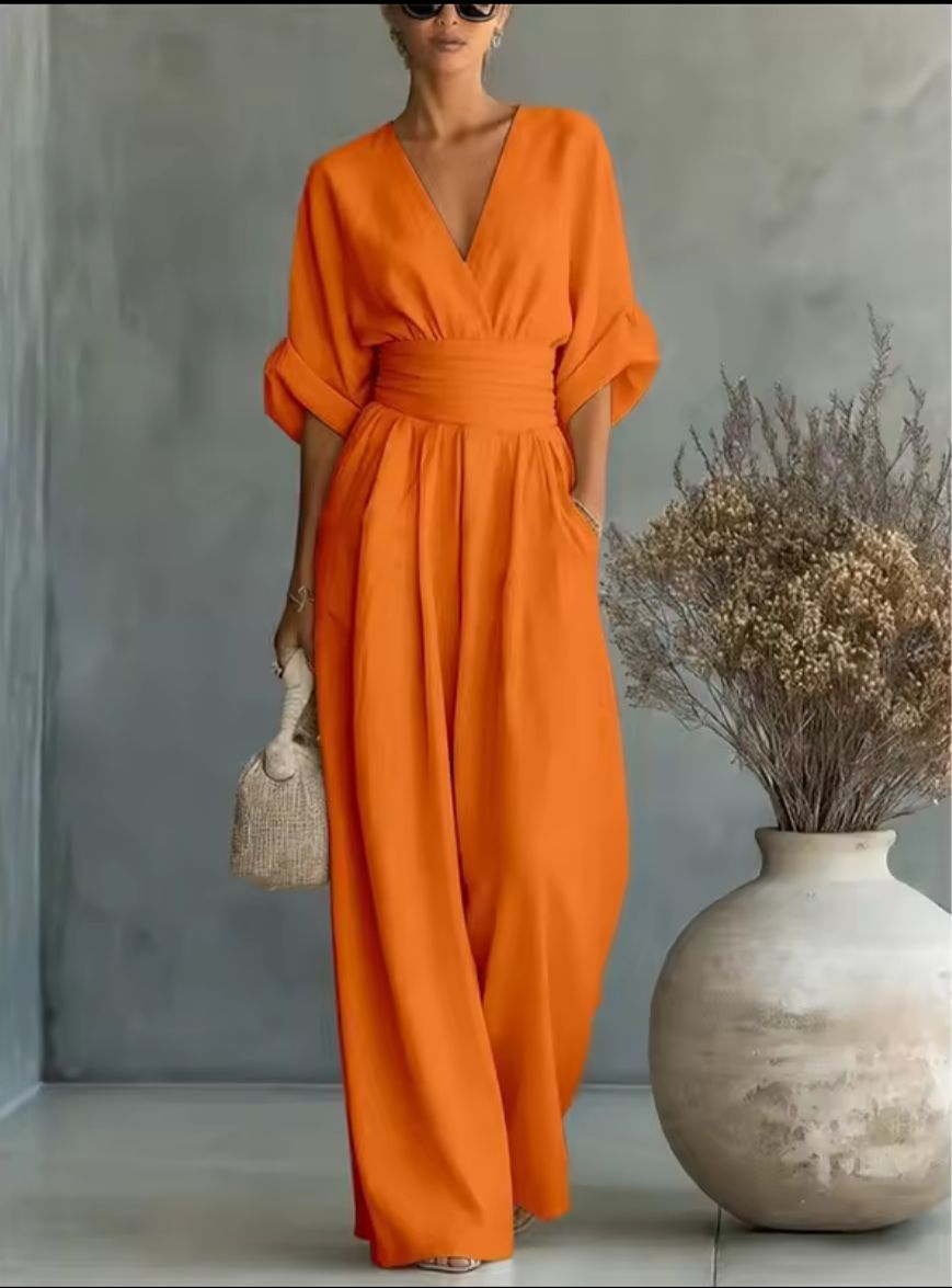 V-Neck Jumpsuit with Wide Pants for Women | Ideal for Summer