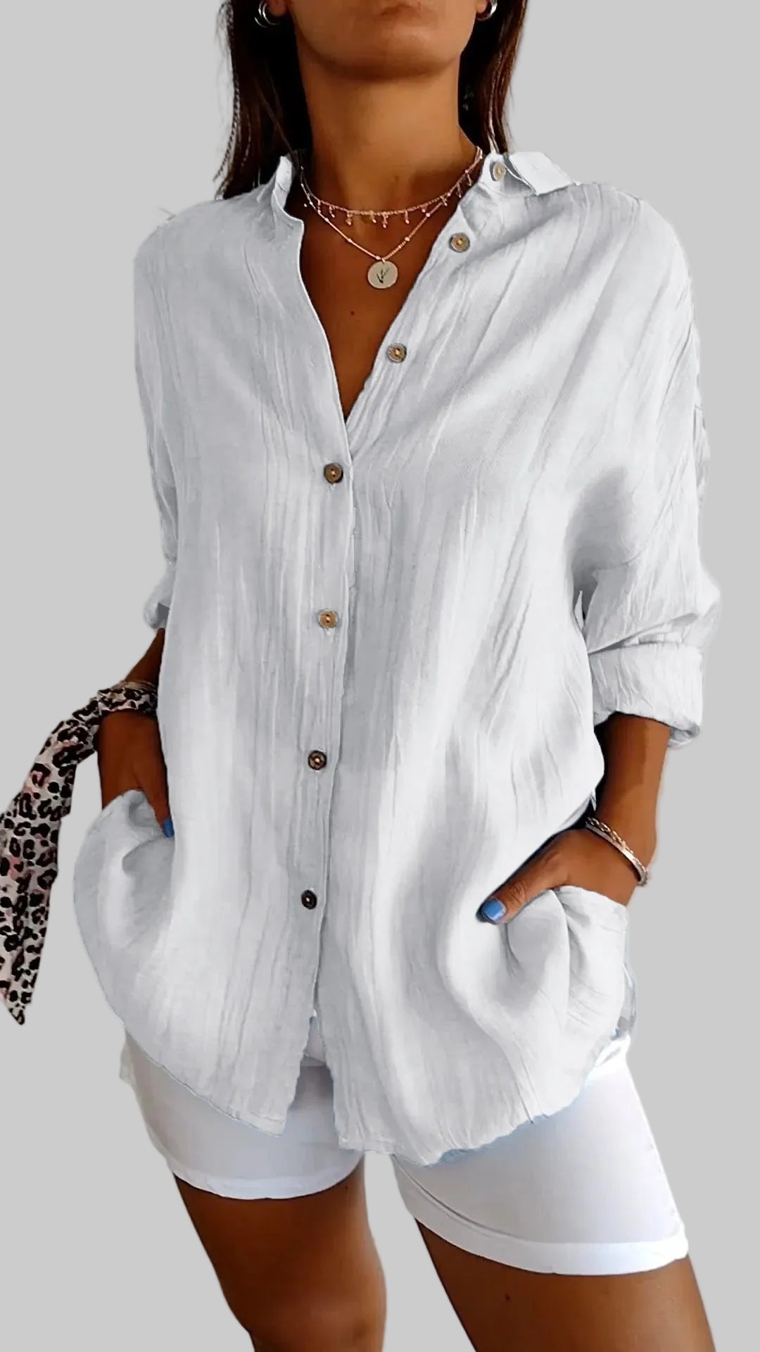 Camisa de Verano con Botones y Manga Larga para Mujer