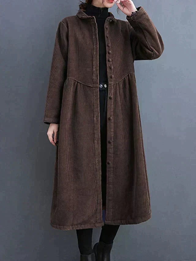 Vestido Camisa Maxi de Pana de Manga Larga para Mujer