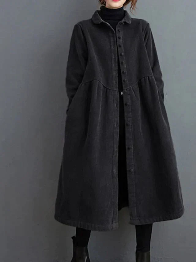 Vestido Camisa Maxi de Pana de Manga Larga para Mujer
