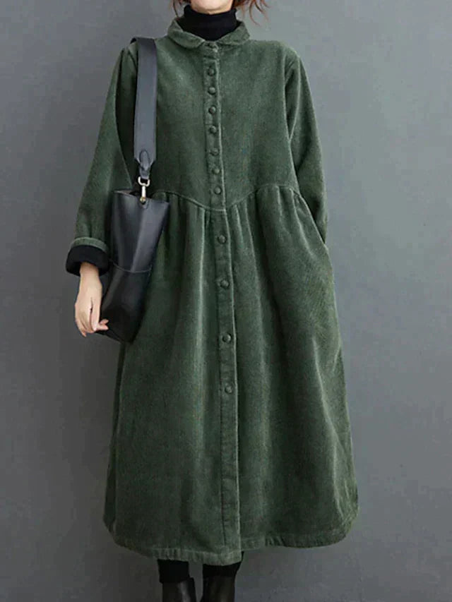 Vestido Camisa Maxi de Pana de Manga Larga para Mujer