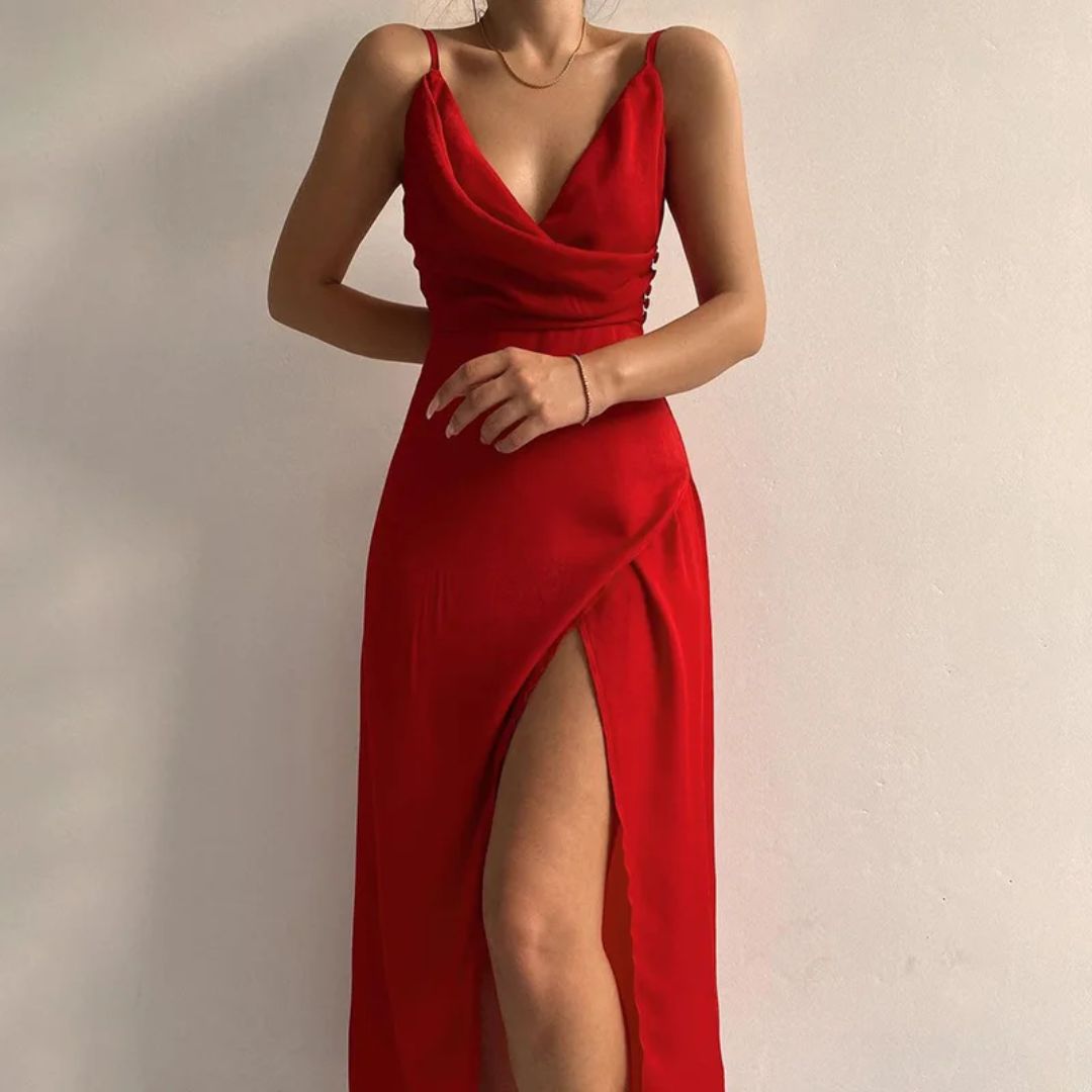 Vestido Midi con Escote en V para Mujer