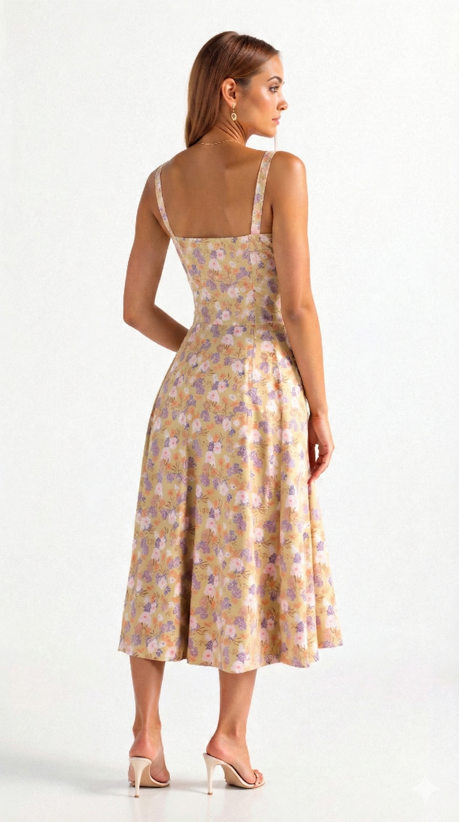 Printed Midi Dress with Straps for Women