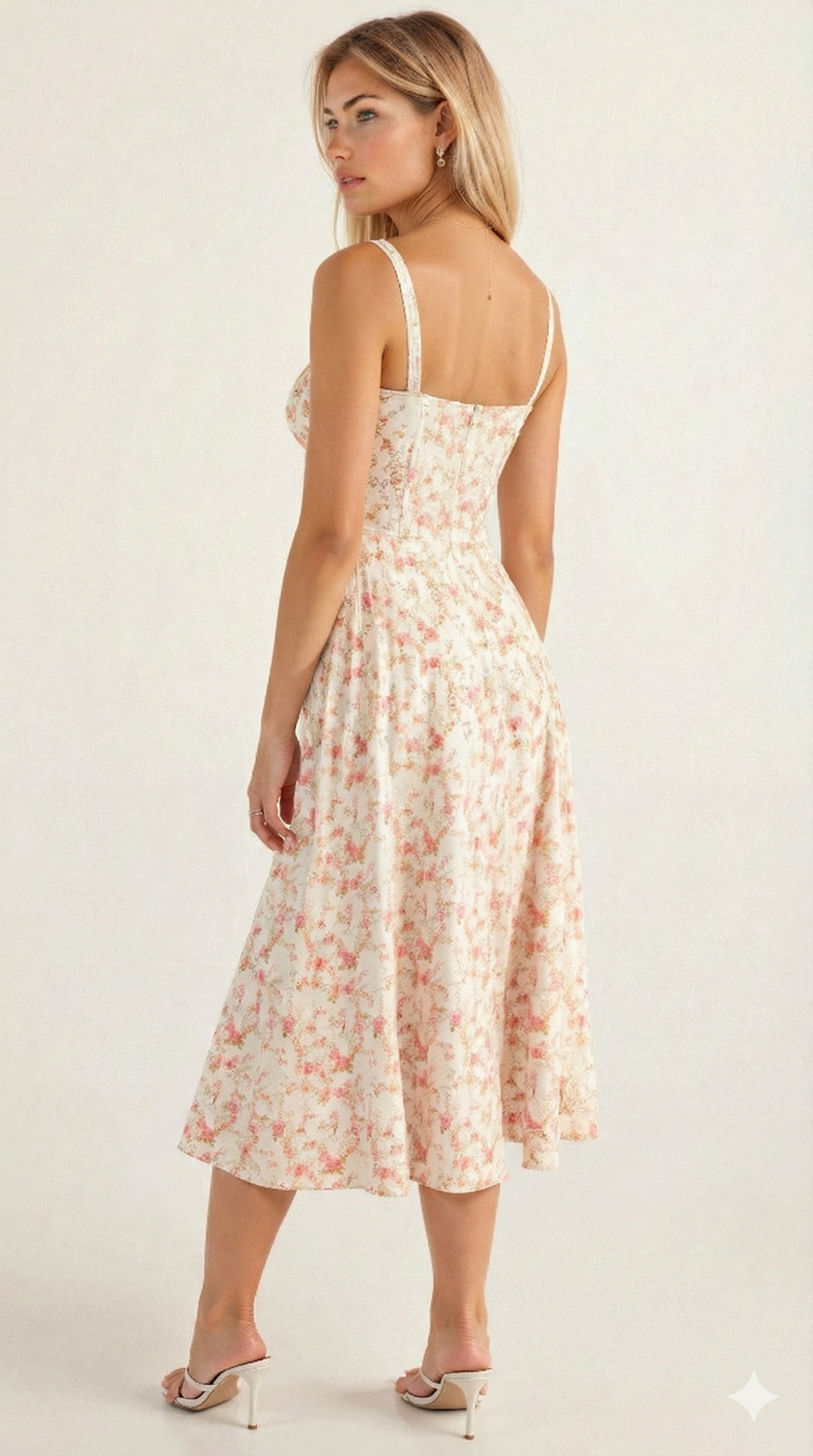 Printed Midi Dress with Straps for Women