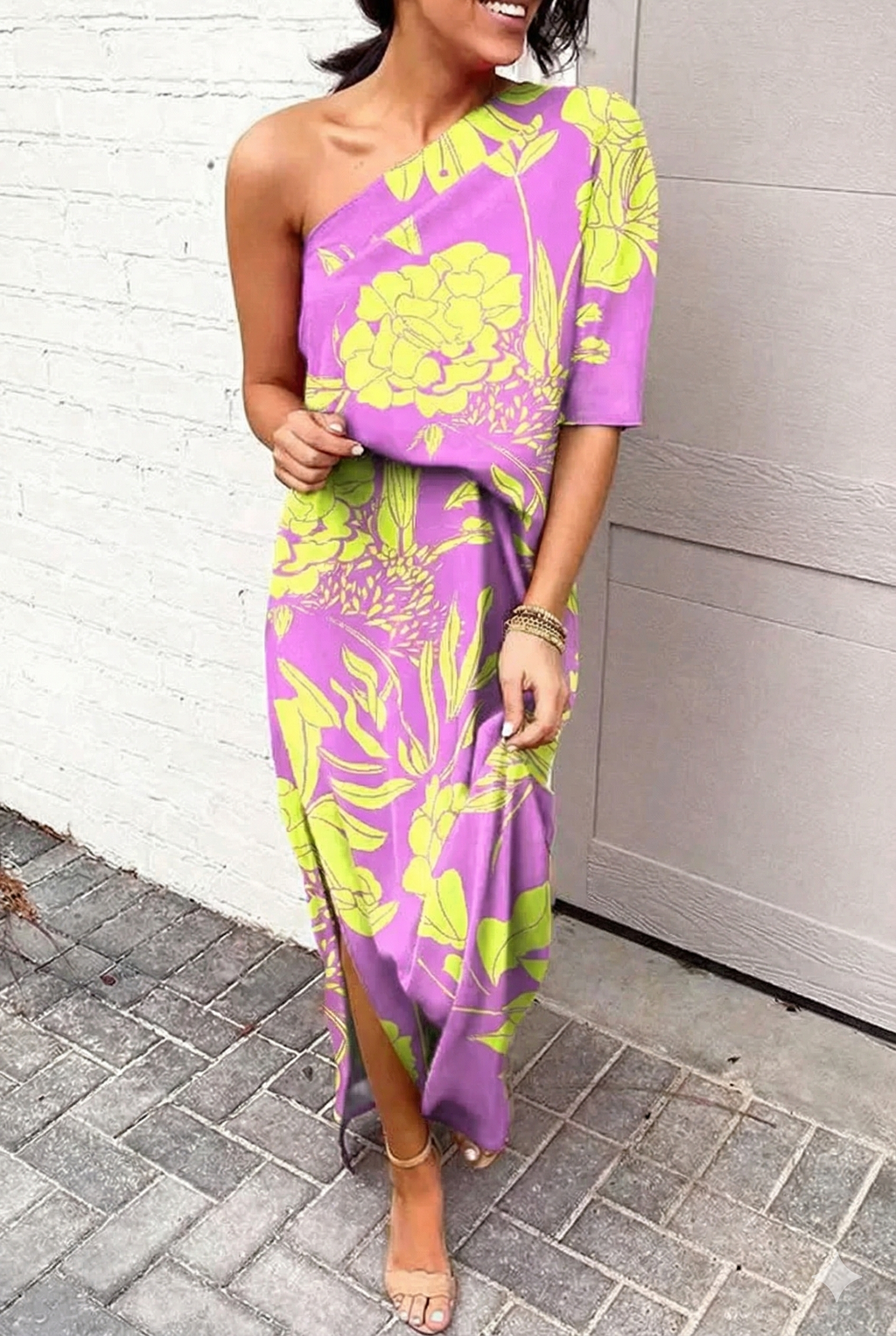 Vestido de Fiesta para Mujer de Corte Asimétrico con Estampado Floral
