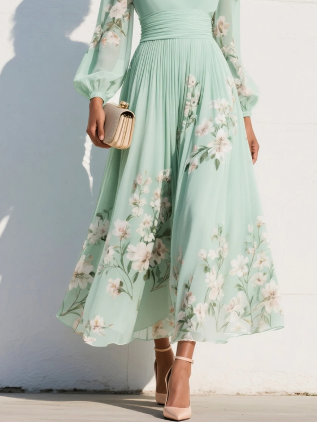 Vestido Midi de Chifón con Cuello en V para Mujer