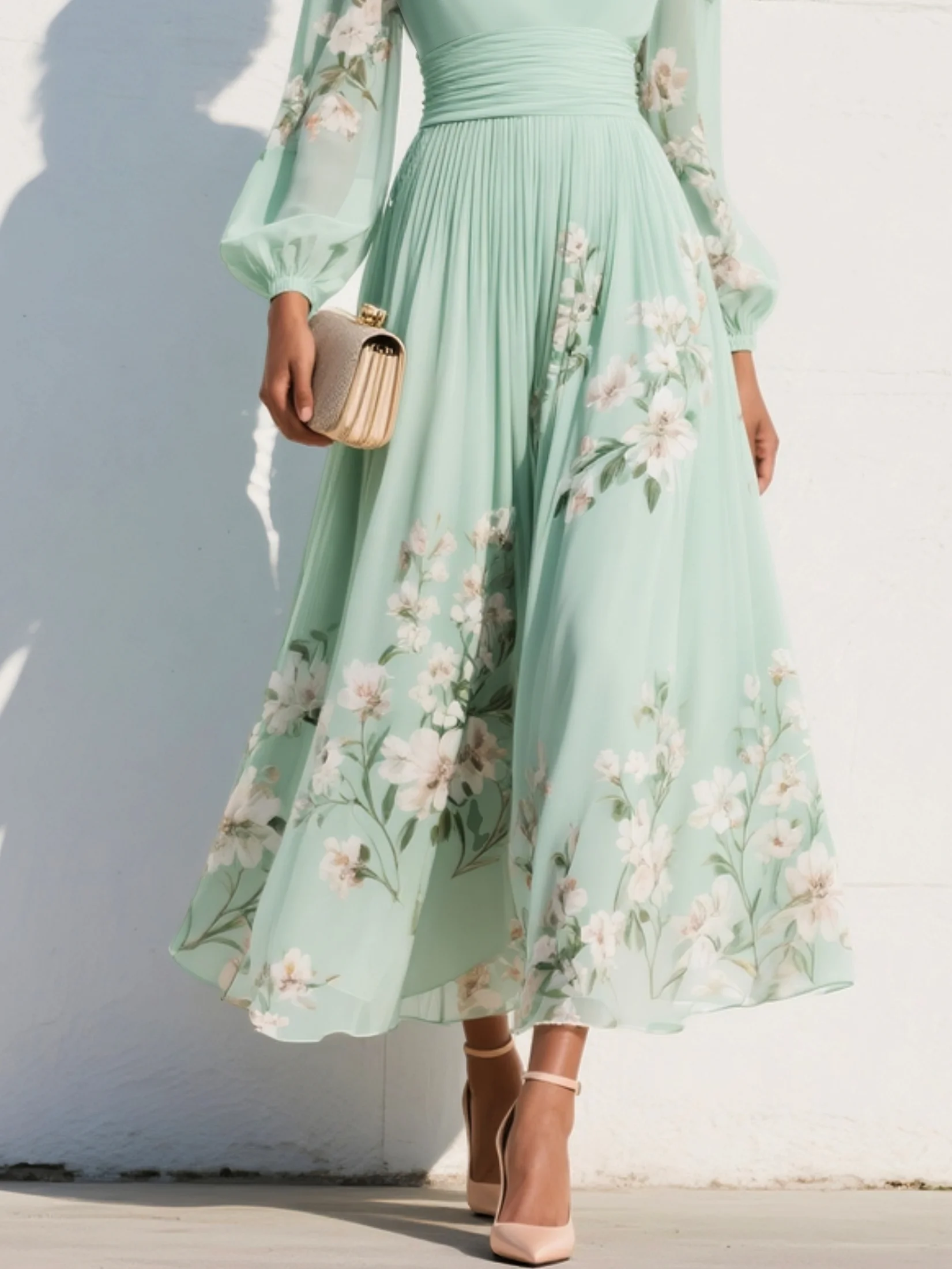 Vestido Midi de Chifón con Cuello en V para Mujer