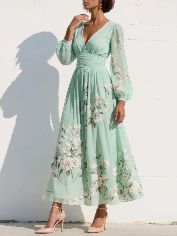 Vestido Midi de Chifón con Cuello en V para Mujer